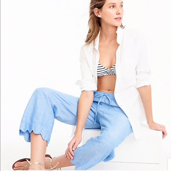 J. Crew Scalloped Linen-cotton Beach Pant - Picture 7 of 7